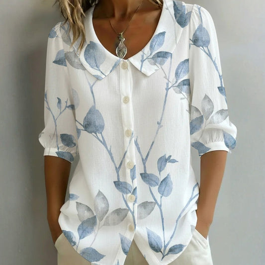 Casual Leaf Print Blouse