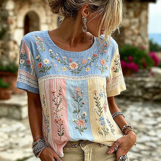 Floral Colour Block T-Shirt