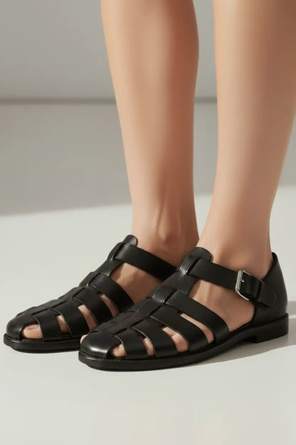 Elyra Woven Leather Cage Sandals