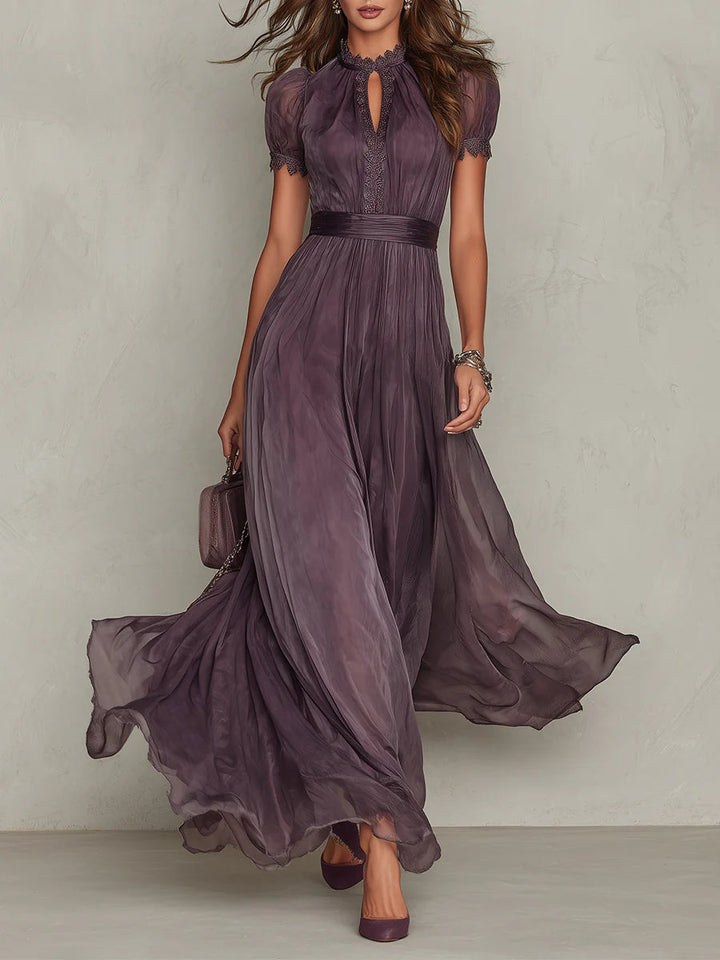 ELVENA™ | Pleated Puff-Sleeve Midi Dress
