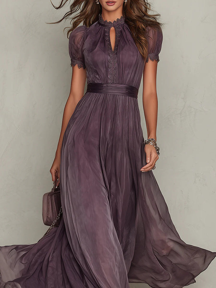 ELVENA™ | Pleated Puff-Sleeve Midi Dress