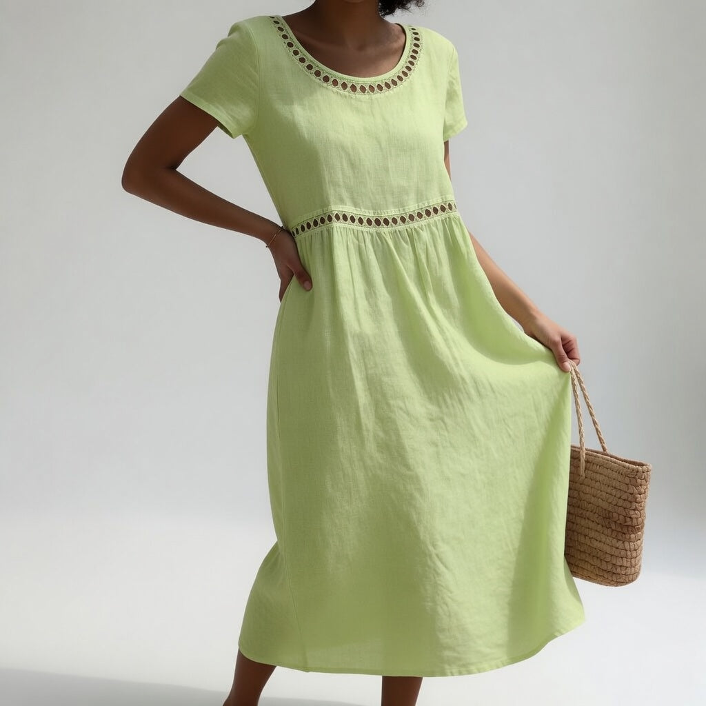 Pernelle™ | Midi-length dress, 100% cotton, embroidered, soft femininity