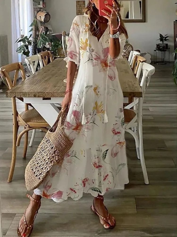 Élodie™ — Elegant velvety floral maxi dress