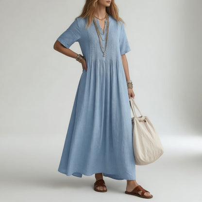 Pélagie™ — Long cotton dress, V-neck, summer freedom