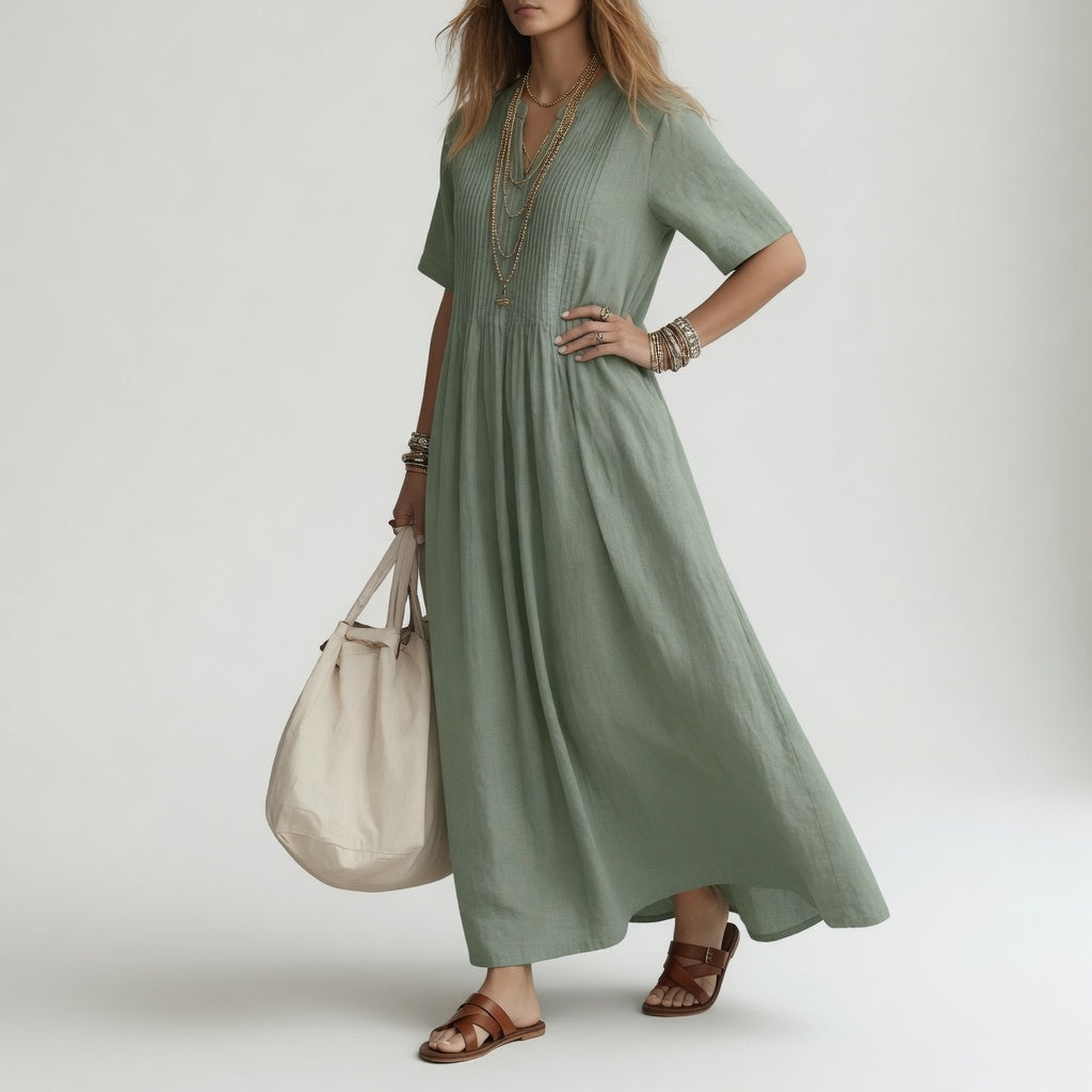Pélagie™ — Long cotton dress, V-neck, summer freedom