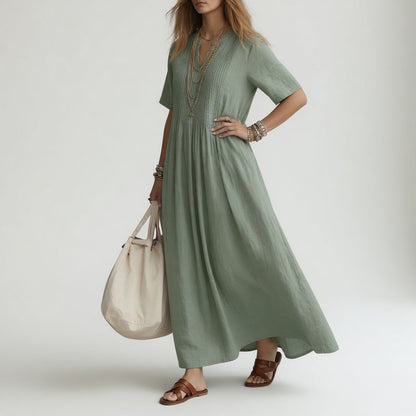 Pélagie™ — Long cotton dress, V-neck, summer freedom