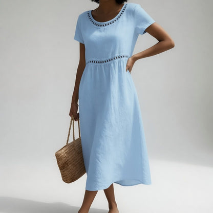 Pernelle™ | Midi-length dress, 100% cotton, embroidered, soft femininity