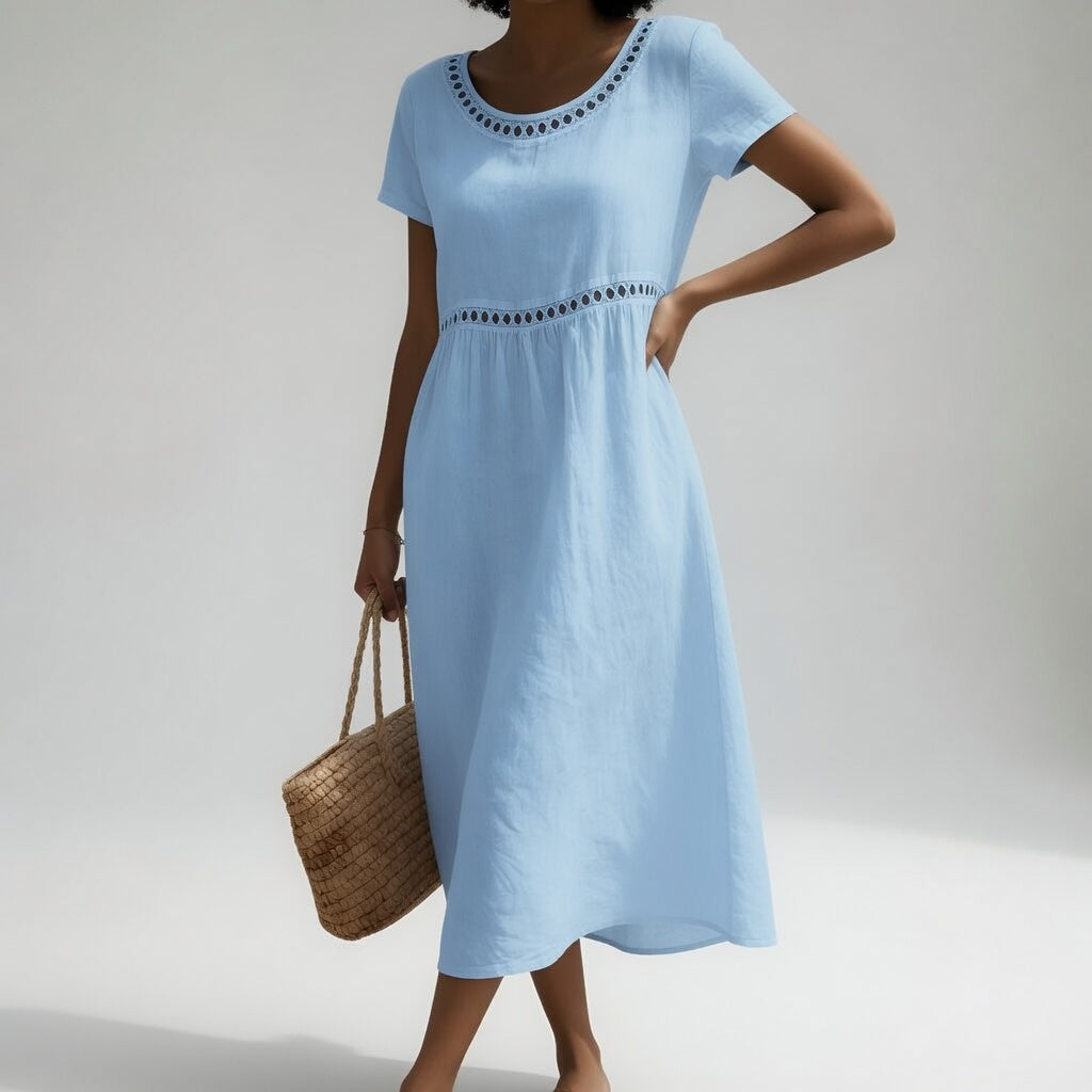 Pernelle™ — Mid-length 100% cotton embroidered dress with soft femininity