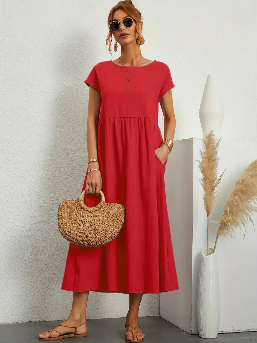 Gabrielle™ — Fluid Midi Dress, Timeless Elegance