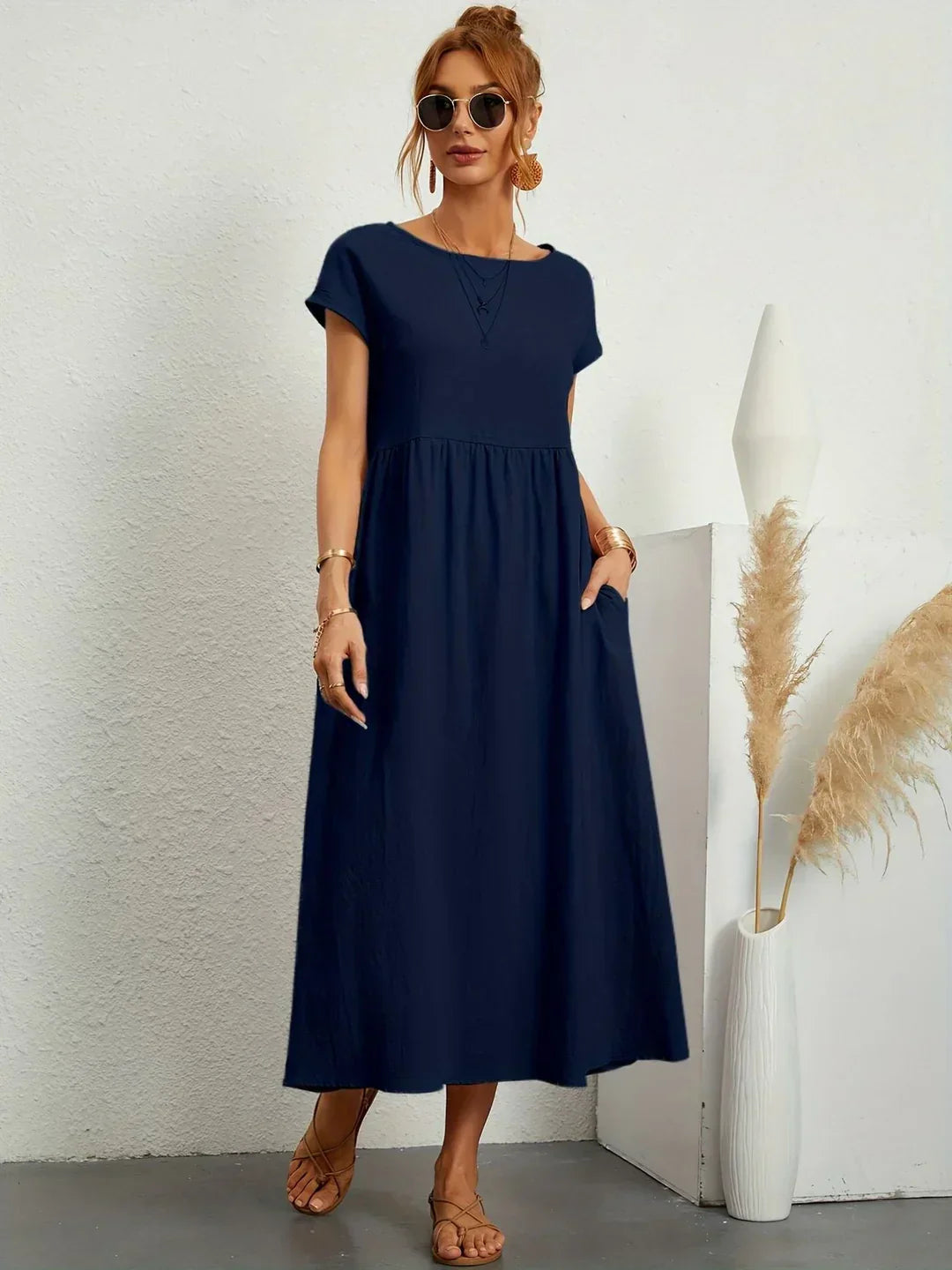 Gabrielle™ — Fluid Midi Dress, Timeless Elegance