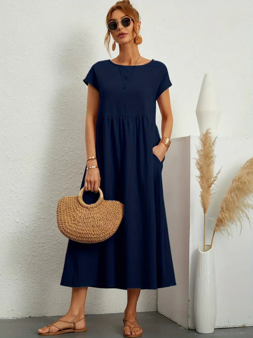 Gabrielle™ — Fluid Midi Dress, Timeless Elegance