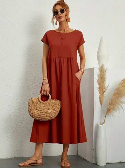 Gabrielle™ — Fluid Midi Dress, Timeless Elegance