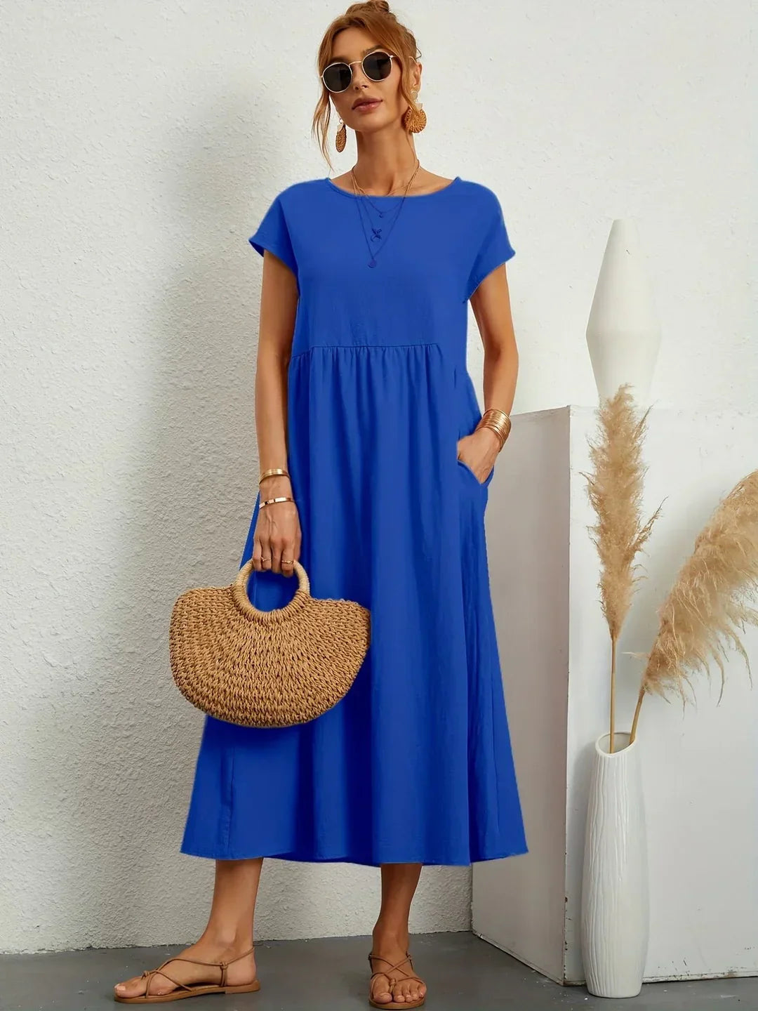 Gabrielle™ — Fluid Midi Dress, Timeless Elegance