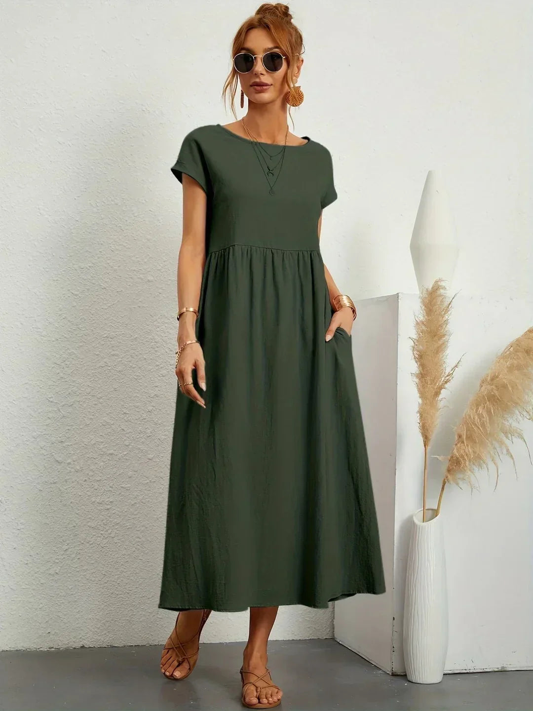 Gabrielle™ — Fluid Midi Dress, Timeless Elegance