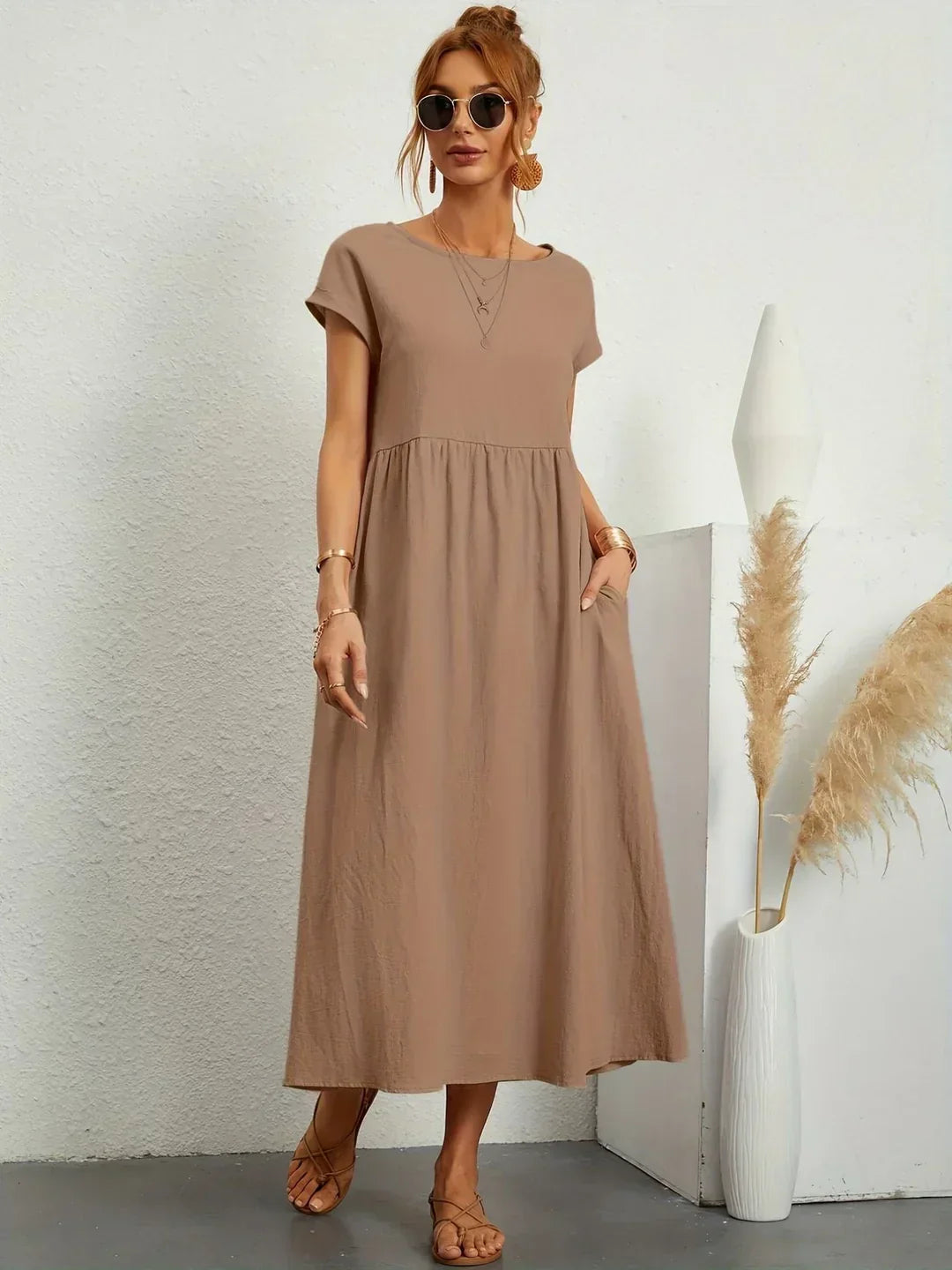 Gabrielle™ — Fluid Midi Dress, Timeless Elegance
