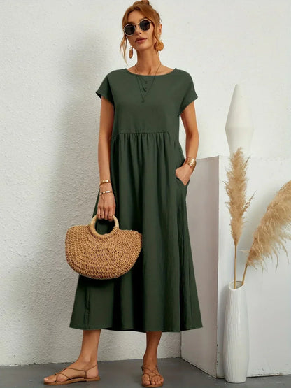 Gabrielle™ — Fluid Midi Dress, Timeless Elegance
