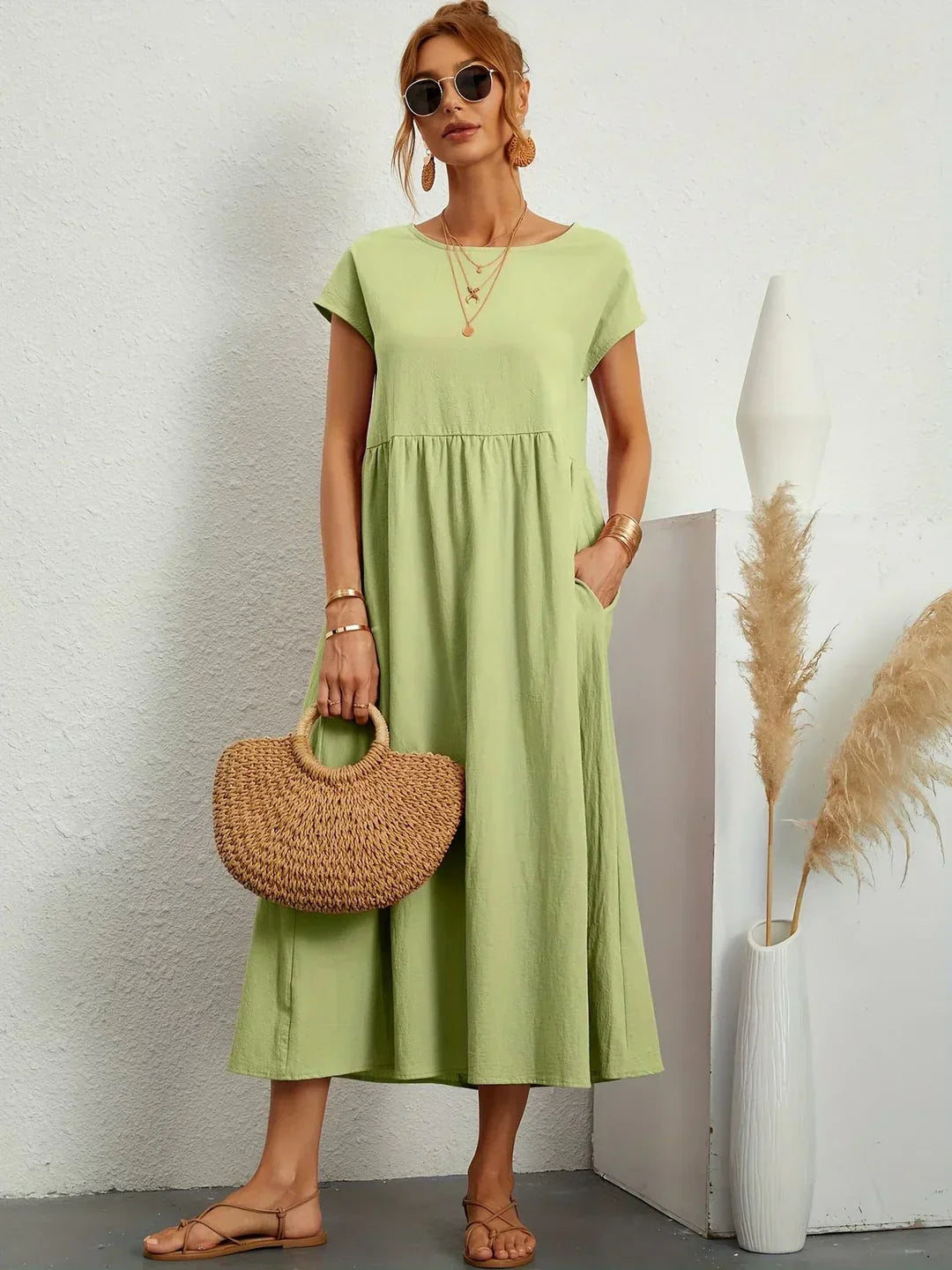 Gabrielle™ — Fluid Midi Dress, Timeless Elegance