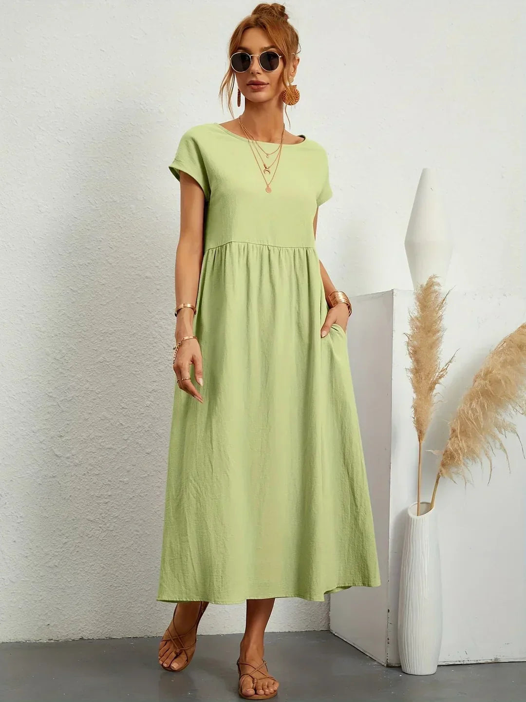 Gabrielle™ — Fluid Midi Dress, Timeless Elegance