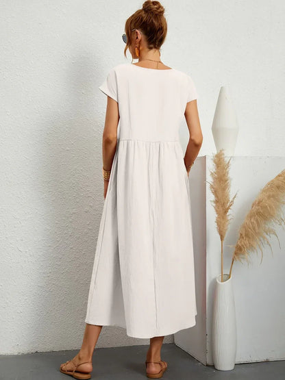 Gabrielle™ — Fluid Midi Dress, Timeless Elegance