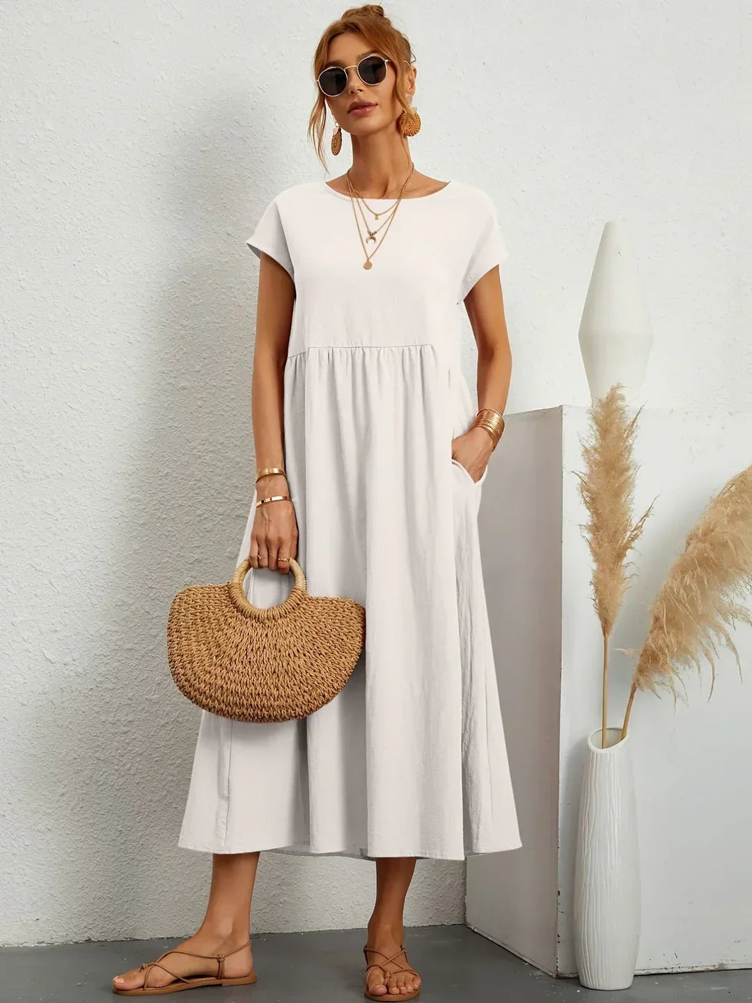 Gabrielle™ — Fluid Midi Dress, Timeless Elegance