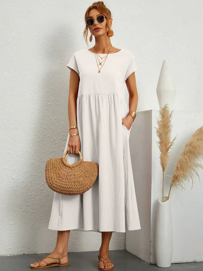 Gabrielle™ — Fluid Midi Dress, Timeless Elegance