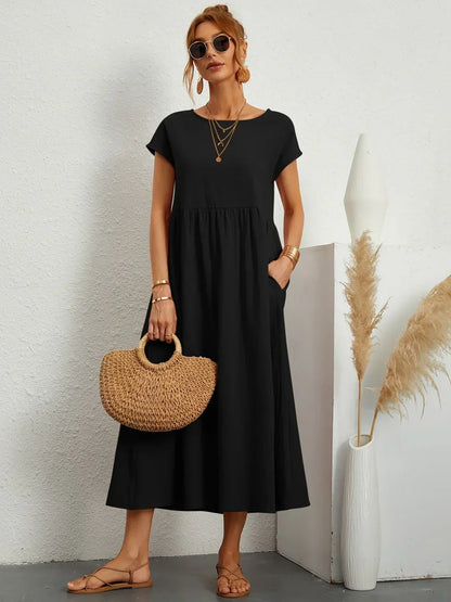 Gabrielle™ — Fluid Midi Dress, Timeless Elegance