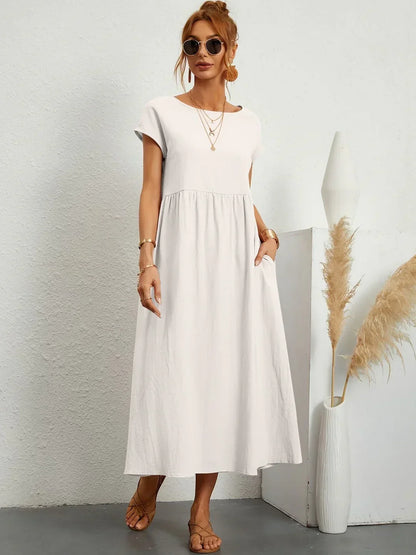 Gabrielle™ — Fluid Midi Dress, Timeless Elegance