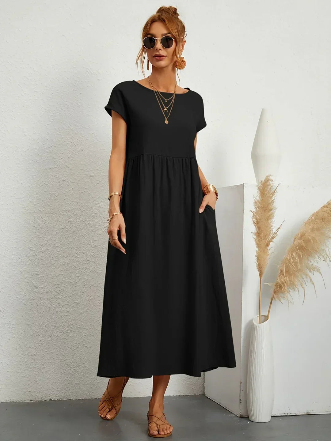 Gabrielle™ — Fluid Midi Dress, Timeless Elegance