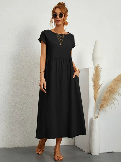 Gabrielle™ — Fluid Midi Dress, Timeless Elegance