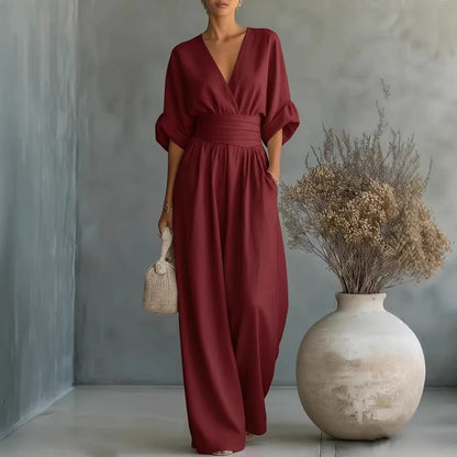 Elowen | Elegant Draped Wide-Leg Jumpsuit