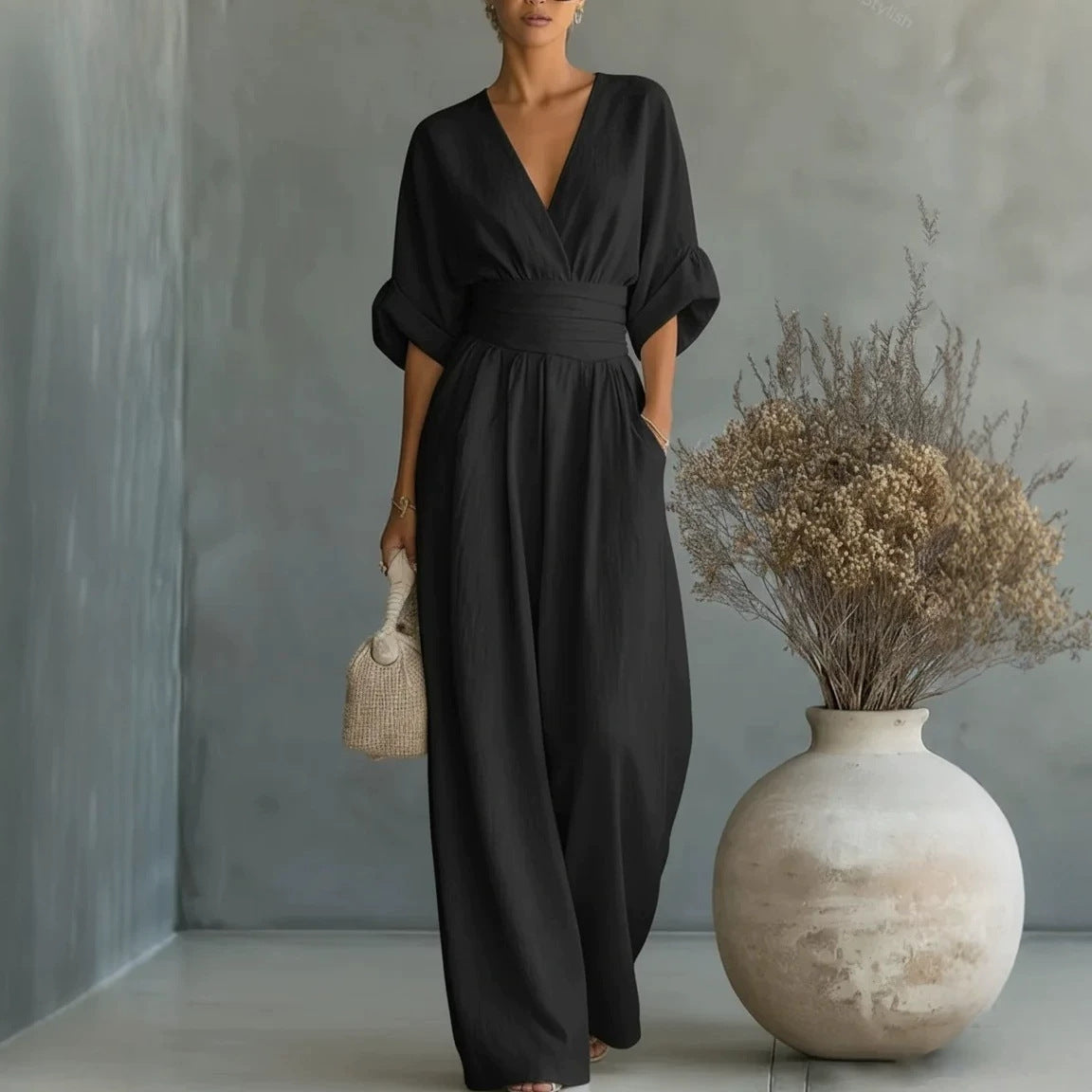 Elowen | Elegant Draped Wide-Leg Jumpsuit