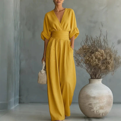 Elowen | Elegant Draped Wide-Leg Jumpsuit