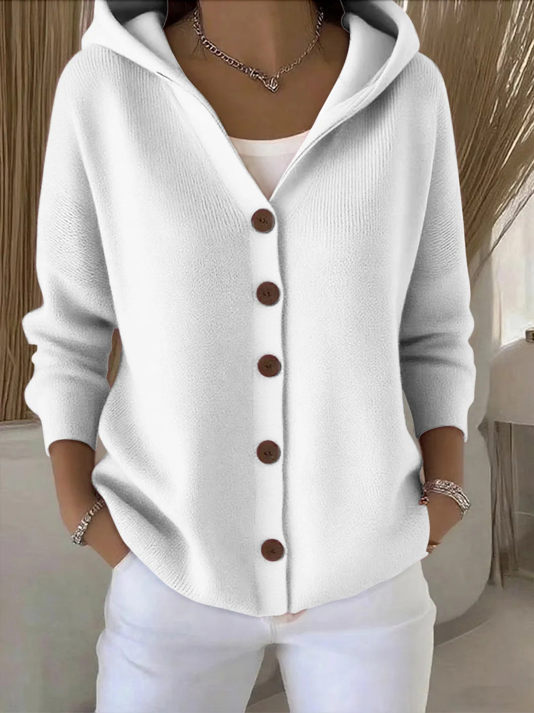 Darienne - Knit Hooded Button-Up Cardigan