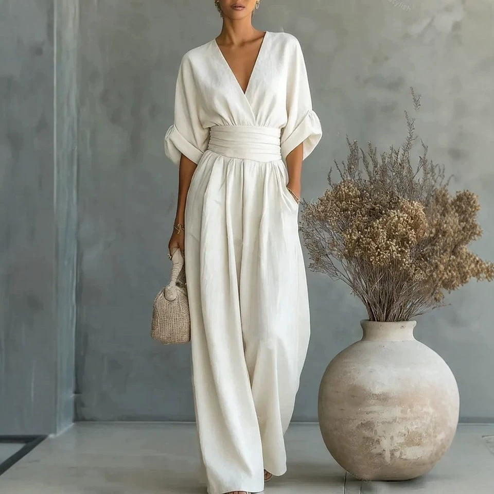 Elowen | Elegant Draped Wide-Leg Jumpsuit