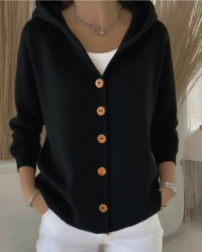 Darienne - Knit Hooded Button-Up Cardigan