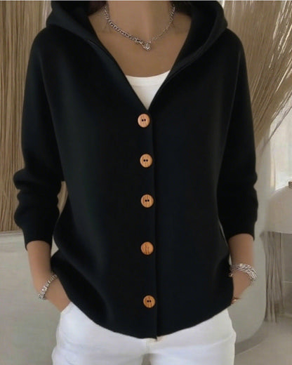 Darienne - Knit Hooded Button-Up Cardigan