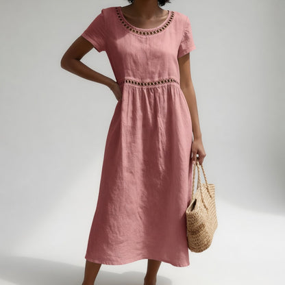 Pernelle™ | Midi-length dress, 100% cotton, embroidered, soft femininity