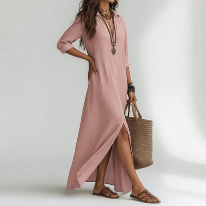 Violaine™ — Bohemian long shirt dress with natural elegance