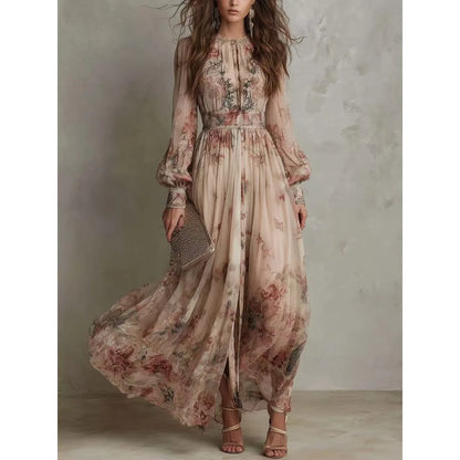 Rosalind™ | Vintage Floral Pleated Maxi Dress