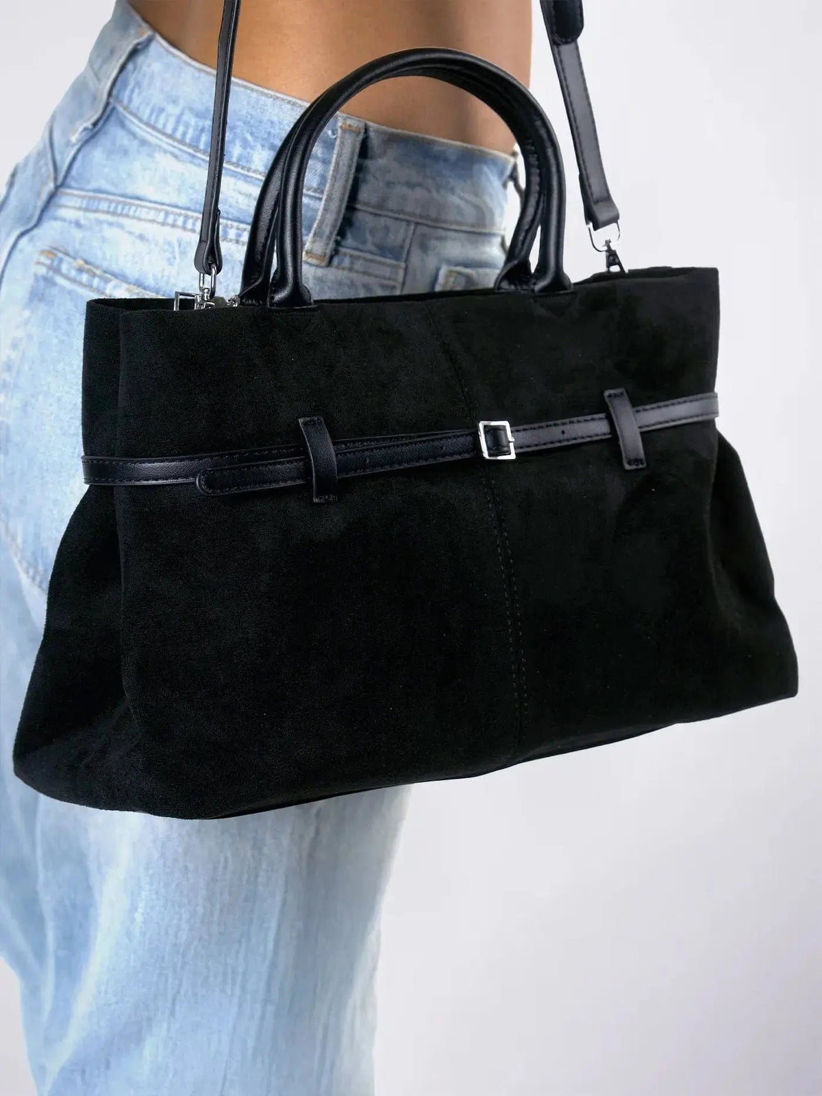 Suede Shopper with Adjustable Strap