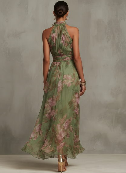 Serena — Elegant Floral Chiffon Halter Maxi Dress