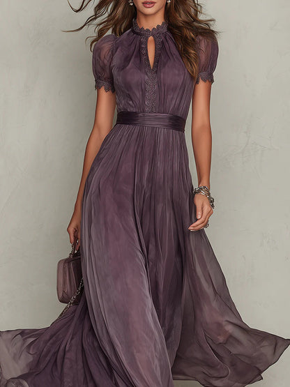 Flavia | Elegant Purple Chiffon Keyhole Maxi Dress