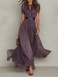 Flavia | Elegant Purple Chiffon Keyhole Maxi Dress