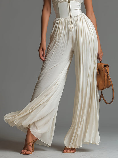 Zsófia Jumpsuit – White Pleated Chiffon