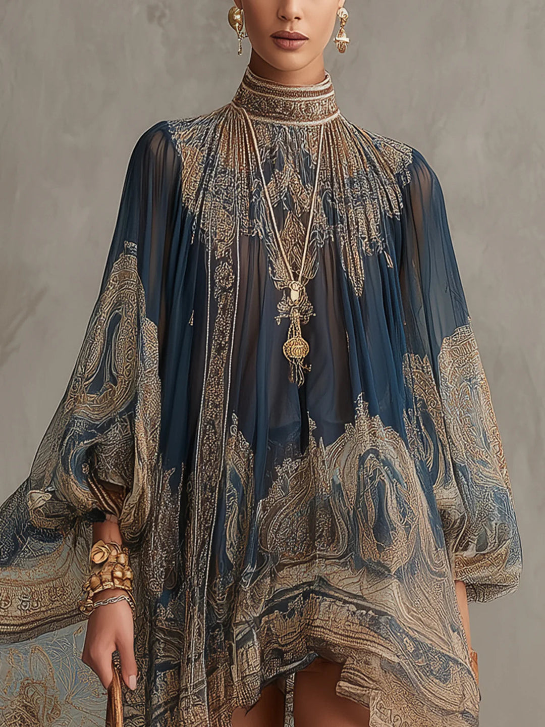 Bérénice Mini Dress — asymmetrical Baroque standing collar