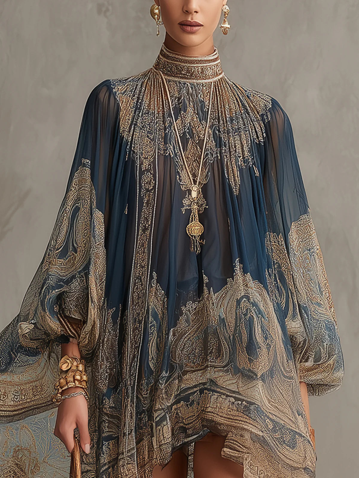 Bérénice Mini Dress — asymmetrical Baroque standing collar