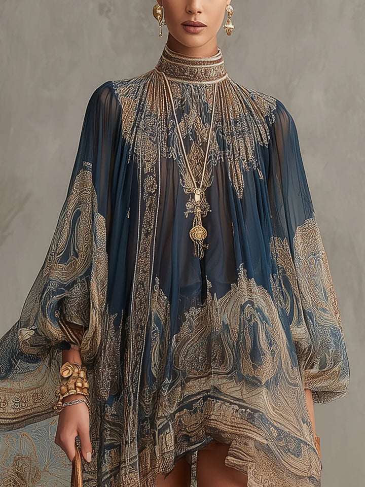 Bérénice Mini Dress — asymmetrical Baroque standing collar