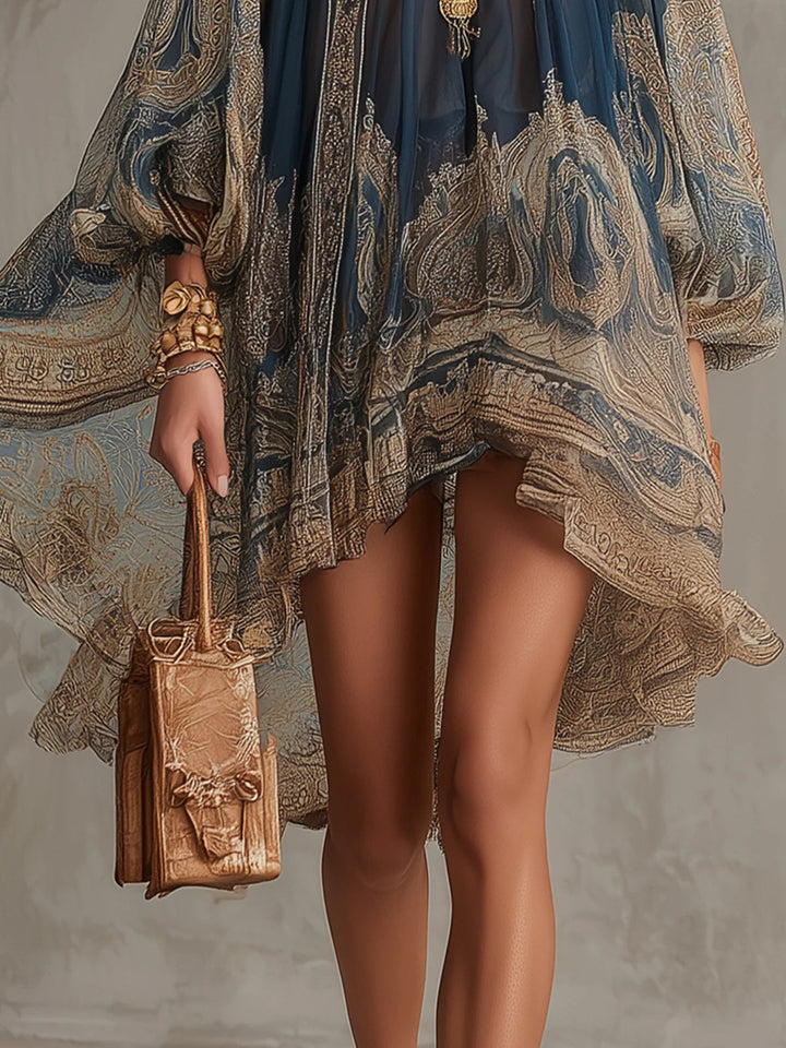 Bérénice Mini Dress — asymmetrical Baroque standing collar