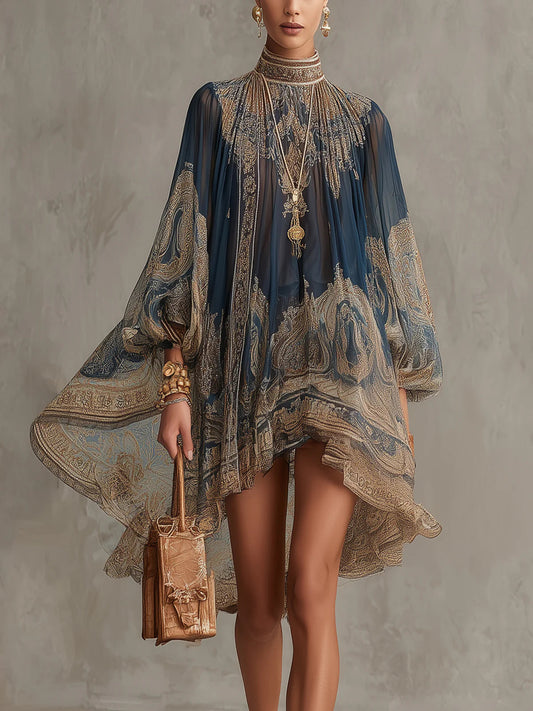 Bérénice Mini Dress — asymmetrical Baroque standing collar