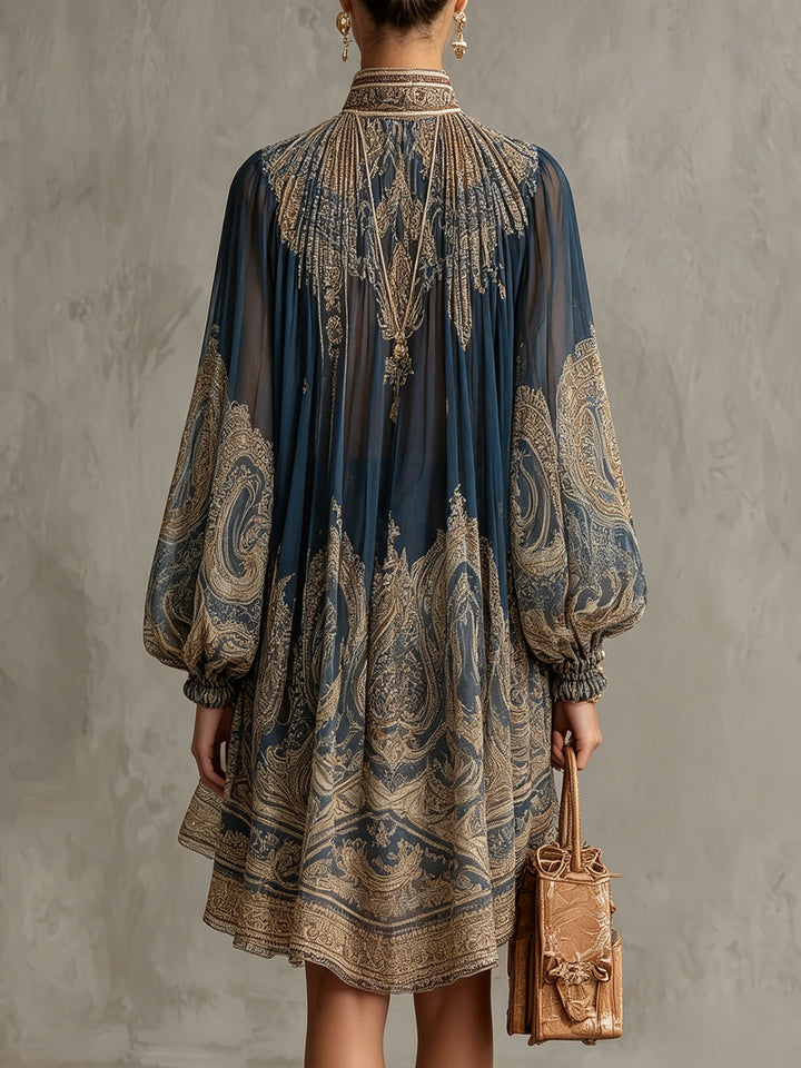 Bérénice Mini Dress — asymmetrical Baroque standing collar